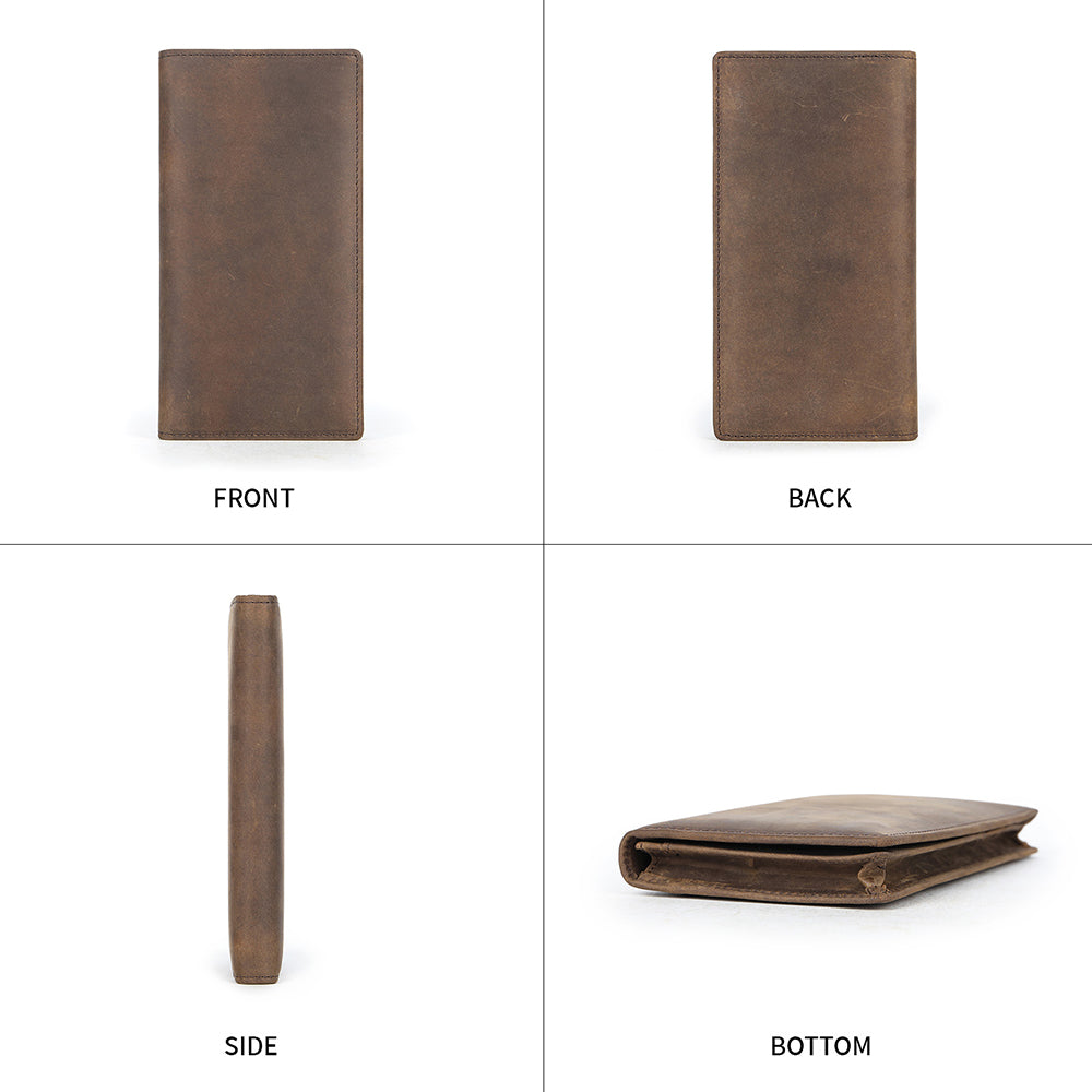 Men's Vintage-Inspired Crazy Horse Leather Long Wallet