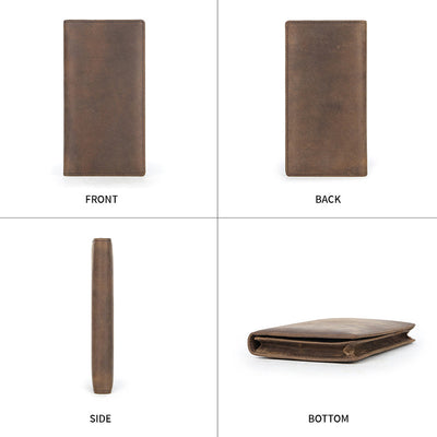 Men's Vintage-Inspired Crazy Horse Leather Long Wallet