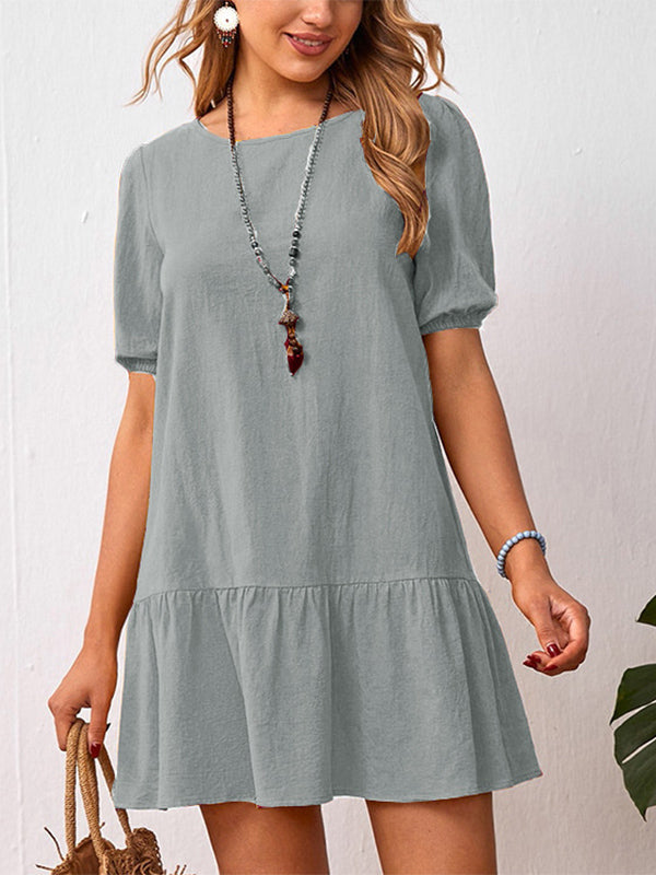 Solid Color Loose Round Neck Dress