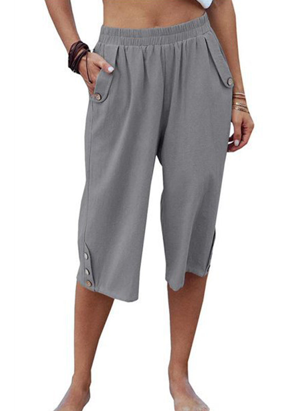 Capri décontracté en coton à taille élastique pour femme