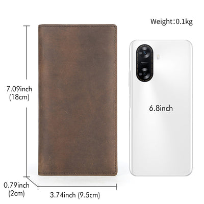 Men's Vintage-Inspired Crazy Horse Leather Long Wallet