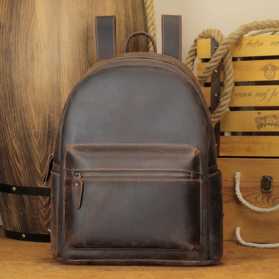 Men's Vintage-Inspired Crazy Horse Leather Backpack