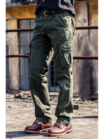 Pantalones cargo rectos multibolsillos informales de algodón para exteriores para hombre