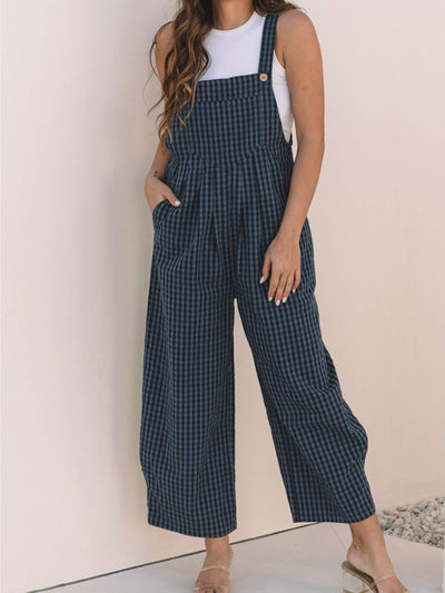 Women's Casual Plaid Wide-Leg Overalls