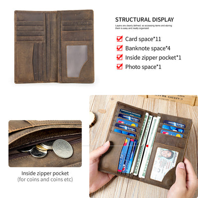 Men's Vintage-Inspired Crazy Horse Leather Long Wallet