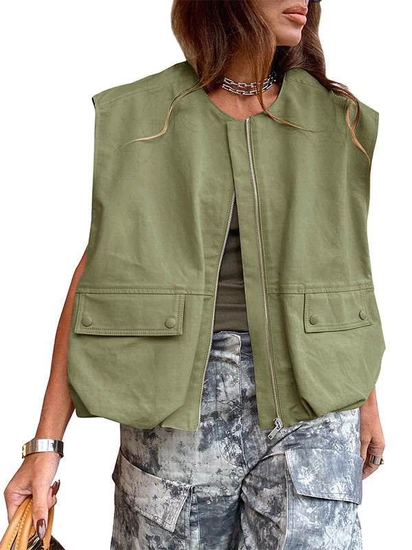 Gilet décontracté à fermeture éclair pour femme Vestes cargo surdimensionnées