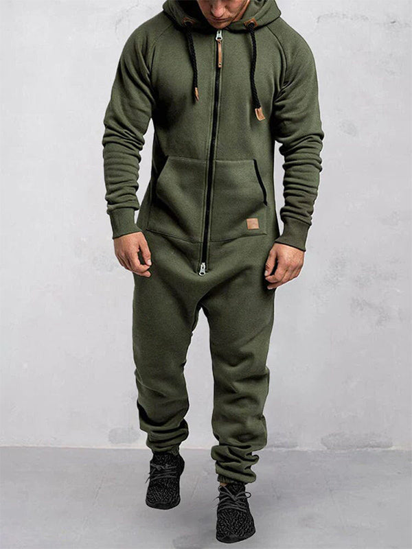 Solid Color Jump Hooded Fleece Zipper Solid Color Jumpsuit – Madepants