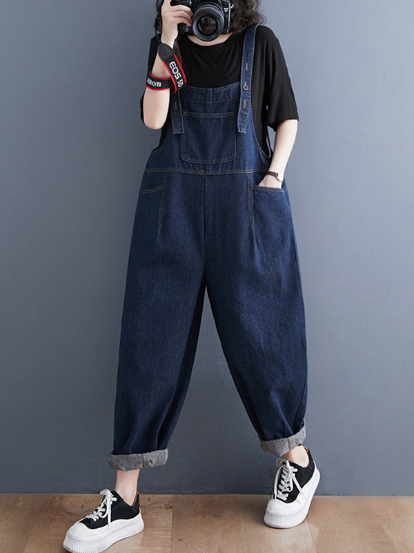 Salopette ample en jean à poches multiples pour femme