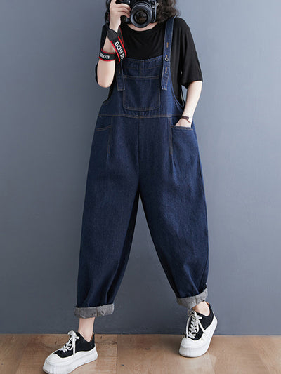 Salopette ample en jean à poches multiples pour femme
