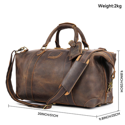 Vintage-Inspired Crazy Horse Leather Travel Duffel Bag