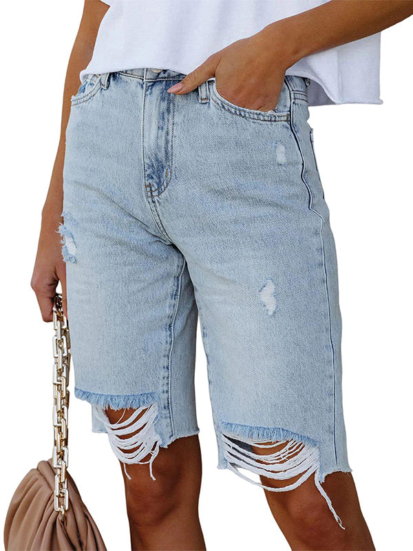 Mid-rise Ripped Denim Cropped Pants