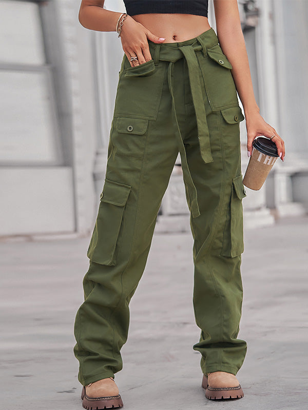 Women's Casual Wash Denim Multi-Pocket Cargo Pants