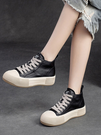 Bottines plates décontractées en cuir pour femmes