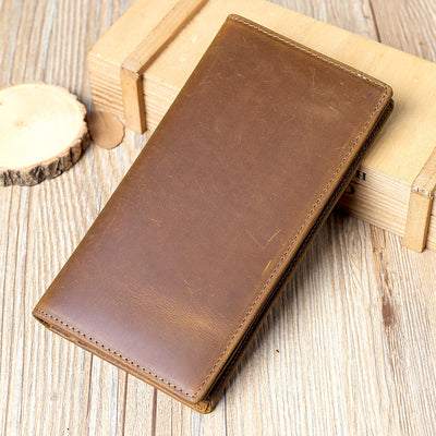 Men's Vintage-Inspired Crazy Horse Leather Long Wallet