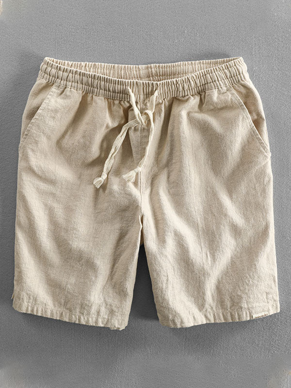 Short décontracté en coton et lin mélangés avec cordon de serrage pour homme