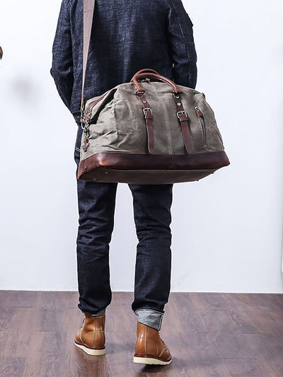 Vintage-Inspired Waxed Canvas Leather Holdall Bag