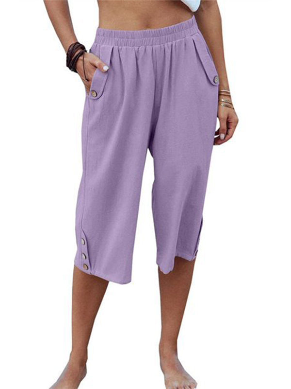 Capri décontracté en coton à taille élastique pour femme