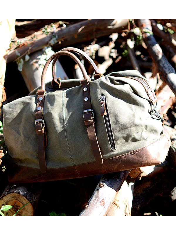 Classic Vintage Waxed Canvas Leather Holdall Bag