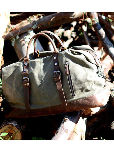 Classic Vintage Waxed Canvas Leather Holdall Bag
