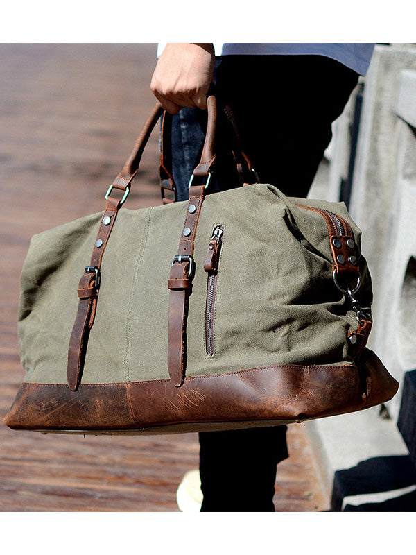 Vintage-Inspired Waxed Canvas Leather Holdall Bag