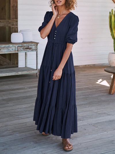 Bohemian Drawstring Waist Maxi Dresses