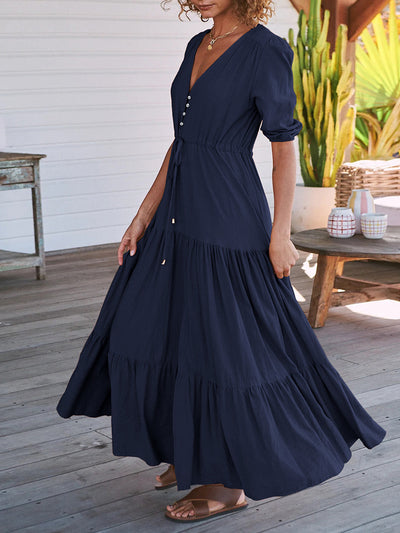 Bohemian Drawstring Waist Maxi Dresses