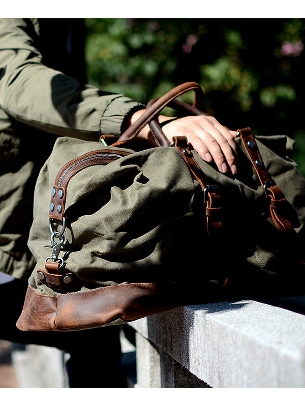 Vintage-Inspired Waxed Canvas Leather Holdall Bag