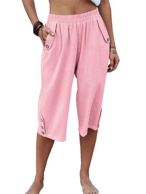 Capri décontracté en coton à taille élastique pour femme
