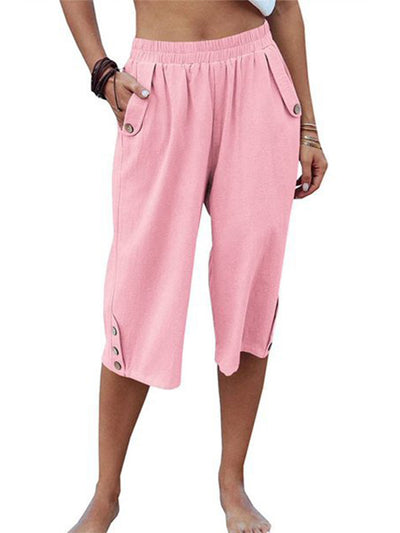 Capri décontracté en coton à taille élastique pour femme