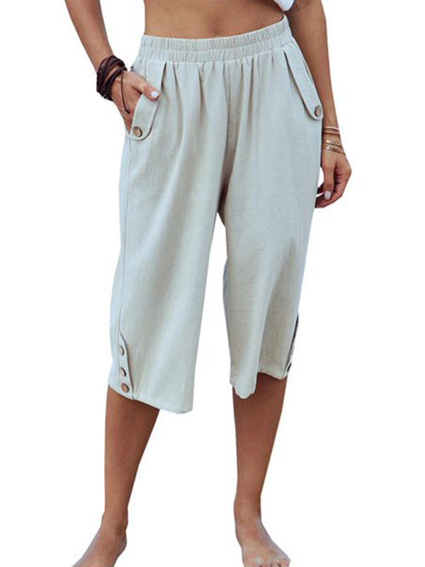 Capri décontracté en coton à taille élastique pour femme