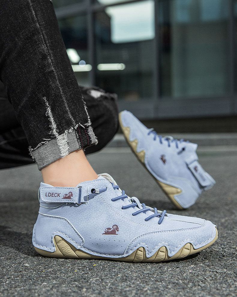 Unisex Leather Lace-Up Mid-Top Casual Sneakers