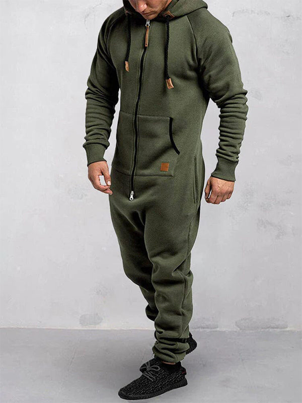 Solid Color Jump Hooded Fleece Zipper Solid Color Jumpsuit – Madepants