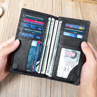 Men's Vintage-Inspired Crazy Horse Leather Long Wallet