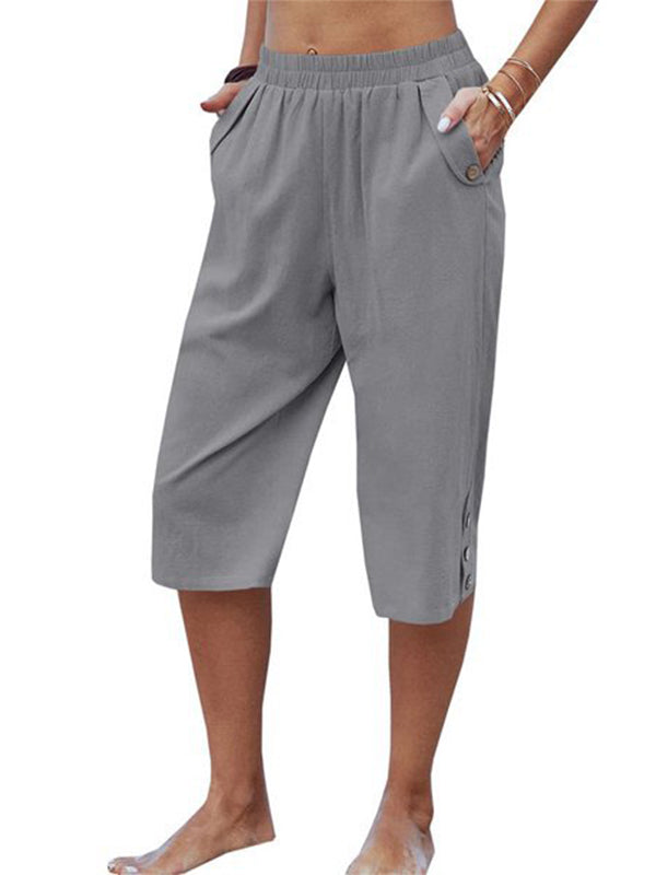 Capri décontracté en coton à taille élastique pour femme