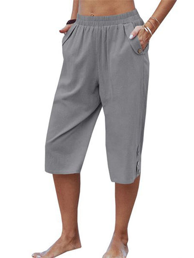 Capri décontracté en coton à taille élastique pour femme