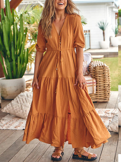 Robes longues bohèmes à taille avec cordon de serrage