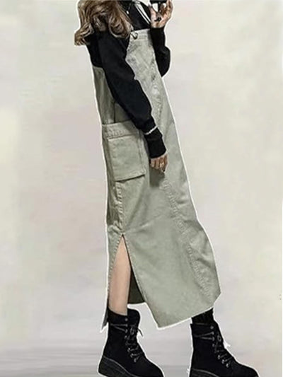 Robe salopette décontractée pour femme avec fentes latérales