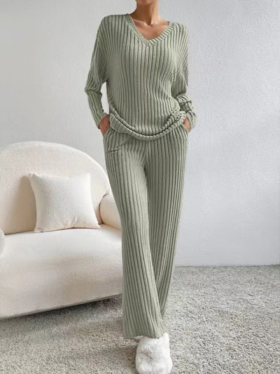 Loose V-neck Knitted Two-piece Set Loungewear