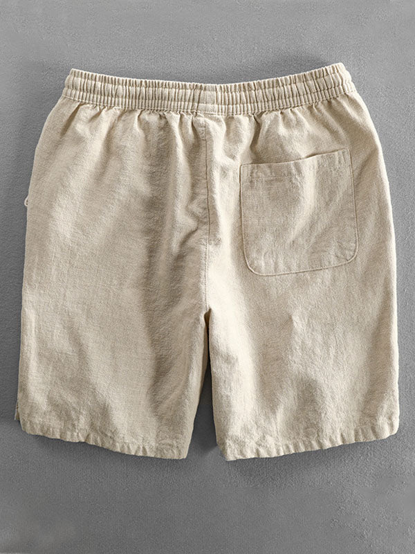 Short décontracté en coton et lin mélangés avec cordon de serrage pour homme