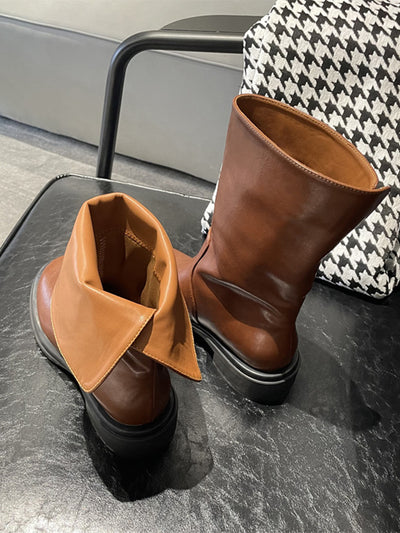 Vintage-Inspired Sheepskin Slit Flap Flat Boots