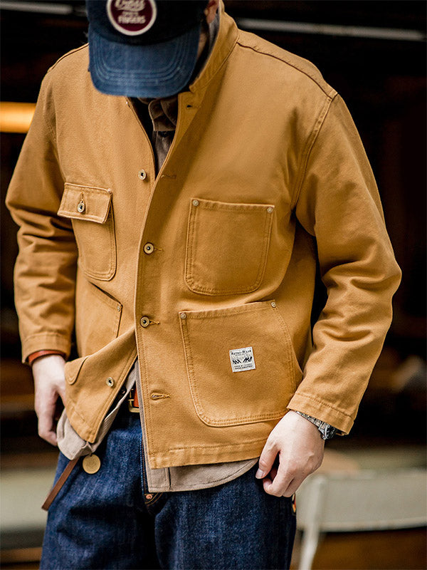 Men's American Vintage-Inspired Canvas Jacket Multi Pocket Cargo Jacket