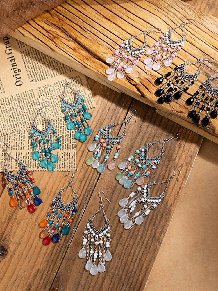 Pendientes colgantes con cuentas y borlas bohemias