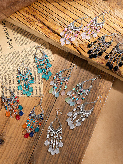 Pendientes colgantes con cuentas y borlas bohemias