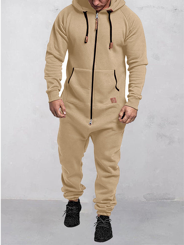 Combinaison polaire à capuche et fermeture éclair de couleur unie