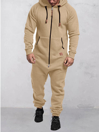 Combinaison polaire à capuche et fermeture éclair de couleur unie