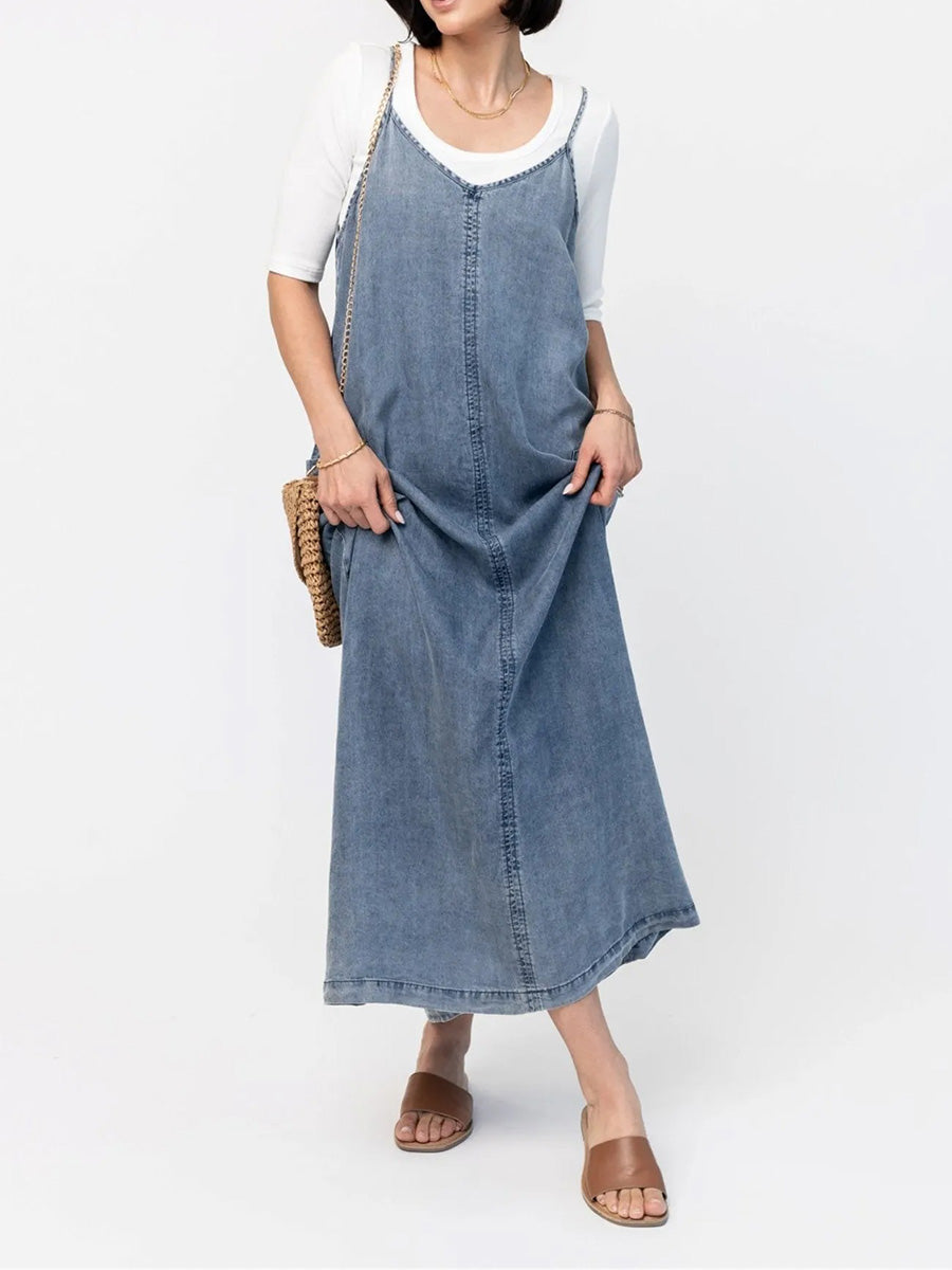 Vintage-Inspired Loose Fit Denim Maxi Dress – Madepants