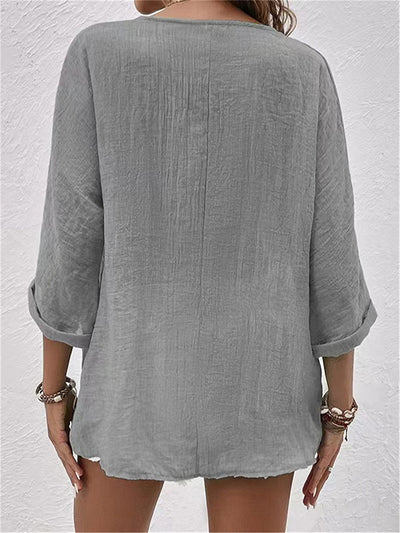 Button Up Casual V-Neck Long Sleeve T-Shirt