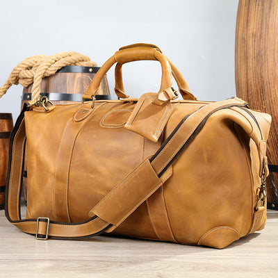 Vintage-Inspired Crazy Horse Leather Travel Duffel Bag