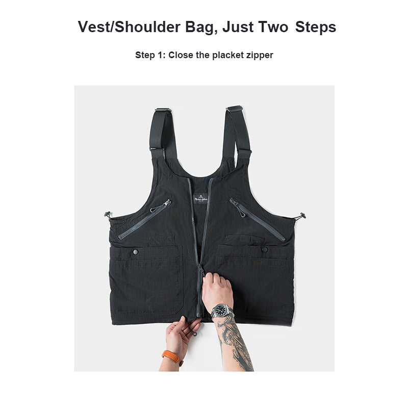 Multi-Pocket Sleeveless Vest Satchel Bag Dual-purpose Jacket