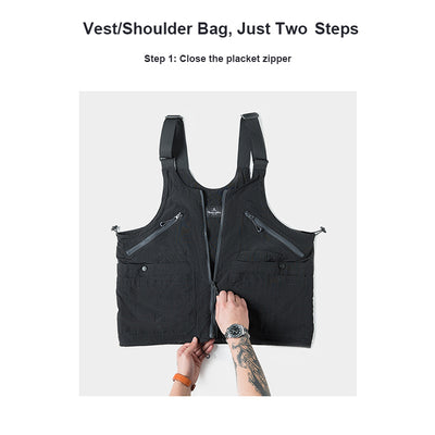 Multi-Pocket Sleeveless Vest Satchel Bag Dual-purpose Jacket